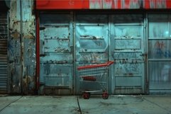 Shopping cart abandoned in front of urban decay Product Image 1