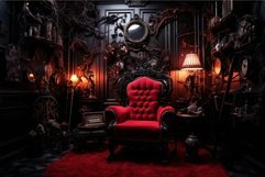 Gothic luxury: vintage red armchair in ornate dark interiors Product Image 1