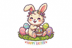 Cute Easter Bunny &amp; Eggs PNG Product Image 1