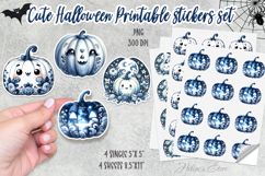 Blue Halloween Pumpkin Stickers Printable|Spooky sticker PNG Product Image 1