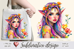 Cute watercolor girl elf flowers summer sublimation design Product Image 3