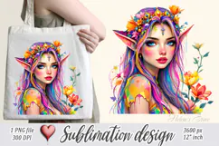 Cute watercolor girl elf flowers summer sublimation design Product Image 3