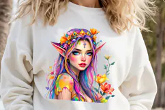Cute watercolor girl elf flowers summer sublimation design Product Image 1