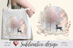 Christmas deer round design| Pink Iridescent T-shirt clipart Product Image 2