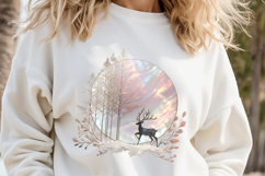 Christmas deer round design| Pink Iridescent T-shirt clipart Product Image 1