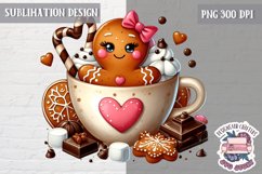 Gingerbread mans cute Christmas Sublimation PNG Coffee Cocoa Product Image 1