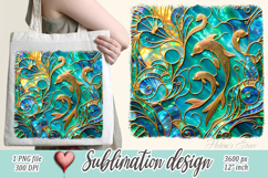 Aquamarine ocean gold and pearl sublimation design png Product Image 1