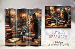 Owl in wooden library straight skinny tumbler 20 oz wrap Product Image 1