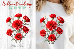 Red Carnations flowers sublimation design png|Floral clipart Product Image 1
