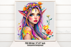 Cute watercolor girl elf flowers summer sublimation design Product Image 2