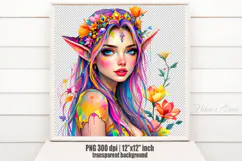 Cute watercolor girl elf flowers summer sublimation design Product Image 2