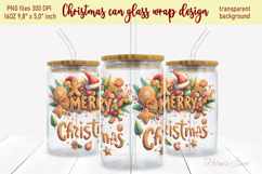 Marry Christmas gingerbread can glass wrap 16oz png Product Image 1
