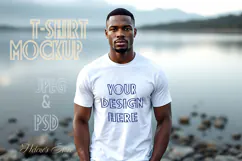 African american man white t-shirt mockup JPG and PSD Product Image 1