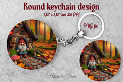 Cute garden gnome and cozy home round keychain design png Product Image 1