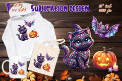 Cute Halloween clipart | Kawaii black cat sublimation design Product Image 3