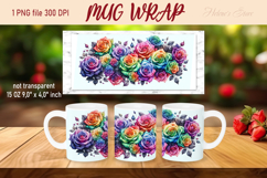 Bright Rainbow rose pattern mug wrap sublimation design png Product Image 1