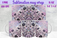 Lilac pastel floral mug wrap 15 oz sublimation design png Product Image 1