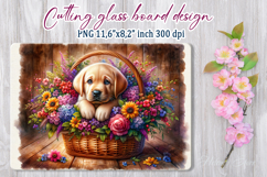 Cute puppy dog in flowers basket cutting glass board designs Product Image 1