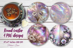Lilac Flowers bouquet sublimation round coasters design png Product Image 1