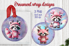 Christmas racccoon round ornament designs png| Pink animals Product Image 1