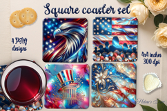 Bright Abstract American Patriotic square coaster designs Product Image 1
