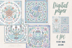 Folk floral ocean tiles digital papers jpeg | Scrap booking Product Image 1