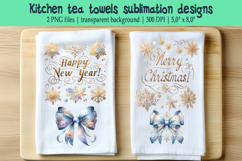 Christmas Coquette bows sublimation kitchen tea towel png Product Image 1