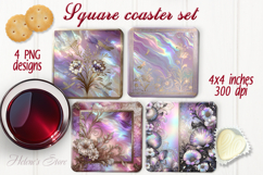 Lilac flowers tropical leaves silhouette square coaster png Product Image 1