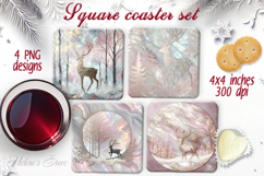 Magic Christmas deer square coaster sublimation designs png Product Image 1