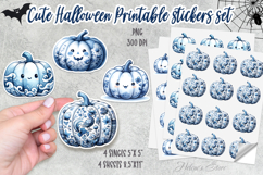 Blue Halloween Pumpkin Stickers Printable|Spooky sticker PNG Product Image 1