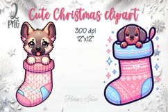 Christmas cute dogs in socks clipart| Winter t shirt designs Product Image 1