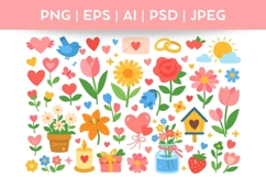 Valentine's Day Bundle Doodle | Vector &amp; PNG Flowers Product Image 1