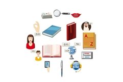 Translator profession icons set, cartoon style Product Image 1