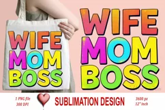 WIFE MOM BOSS clipart | Mothers day Sublimation design png Product Image 2