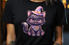 Cute Halloween clipart | Kawaii black cat sublimation design Product Image 5