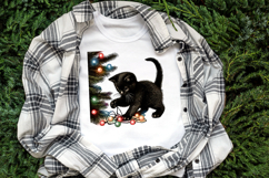 Christmas lights &amp; black cat clipart| Winter t shirt designs Product Image 2