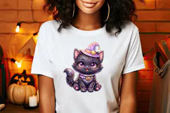 Cute Halloween clipart | Kawaii black cat sublimation design Product Image 2