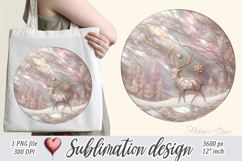 Christmas deer round design| Pink Iridescent T-shirt clipart Product Image 2