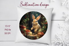 Cute Christmas bunny round cute sublimation design png Product Image 1