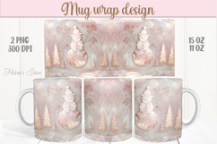 Pastel Christmas gold mug wrap png |Snowman mug sublimation Product Image 1