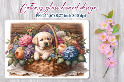 Cute puppy dog in flowers basket cutting glass board designs Product Image 1