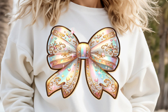 Cute Christmas coquette bows design|Gold bow T-shirt clipart Product Image 3