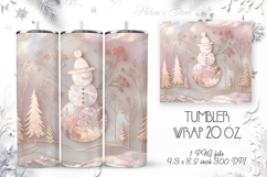 Pink Christmas tumbler wrap 20oz sublimation | Cute snowman Product Image 1