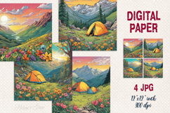 Spring mountains digital paper |Camping design scrap booking Product Image 1