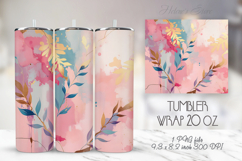 Leaves pink tumbler sublimation wrap| Spring abstract design Product Image 1