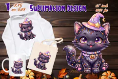 Cute Halloween clipart | Kawaii black cat sublimation design Product Image 3
