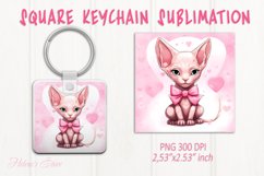 Cute cat keychain sublimation | Pink love Square keychain Product Image 1