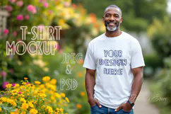 African american man white t-shirt mockup JPG and PSD Product Image 1