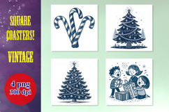 4 Vintage Christmas Icons Coasters PNG Bundle - Holiday Fun Product Image 1