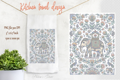 Cute pastel folk elephant floral pattern kitchen towel png Product Image 1